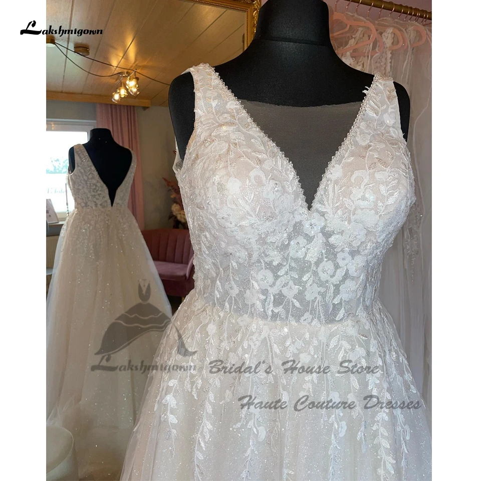 

Lakshmigown размера плюс женское пляжное свадебное платье 2024 элегантное ТРАПЕЦИЕВИДНОЕ свадебное платье Vestido De Boda Кружевная аппликация с блестками