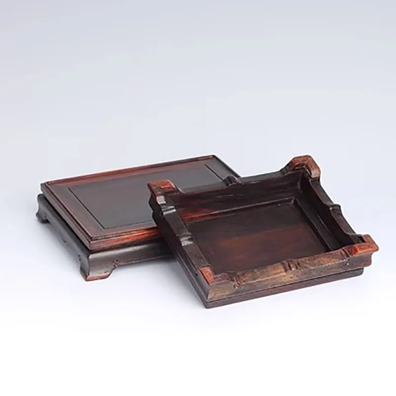 Ming Style Red Sandalwood Square Rectangular Stone Vase, Ruyi Tea Pot, Bonsai Decoration, Buddha Statue Base