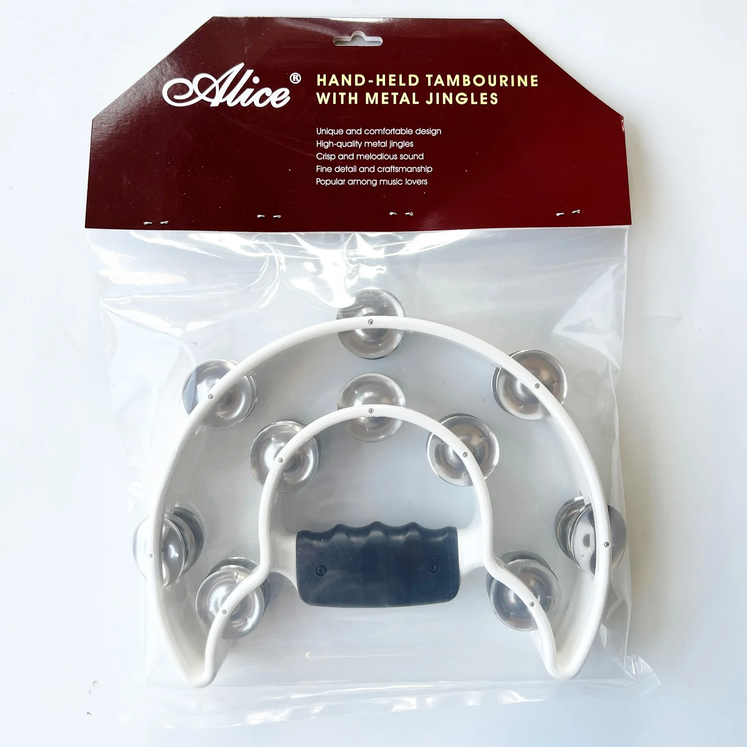 Double Ring Hand-held Tambourine Timbrel with Metal Jingles 21X14cm