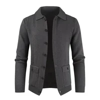 European and American Men's Fashionable Pure Color Lapel Pocketed Slim-fit Long-sleeved Knitted Sweater for Winter. M-XXXL 2