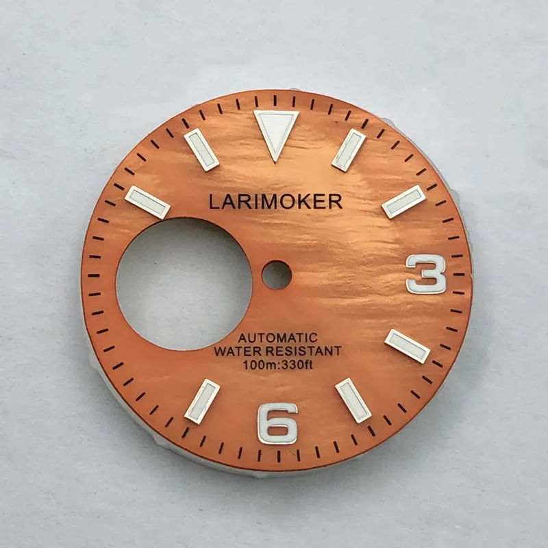 LARIMOKER 29 mm grau-weiß-orangegrünes, leuchtendes, hohles NH38-Zifferblatt, passend für 3/3,8 O'Clock NH38A-Gehäuse – Detail 10