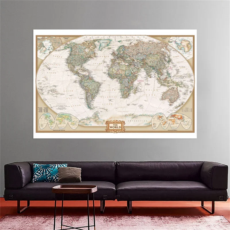 150x100cm Vintage World Map Non-woven Painting Retro Decorative Hanging Picture Wall Art Poster School Supplies Home Decor