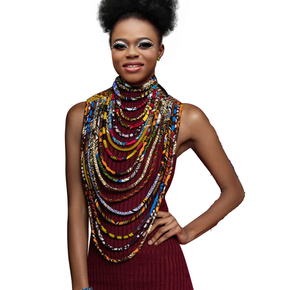African Multi Strands Statement Choker Necklace Handmade Multi