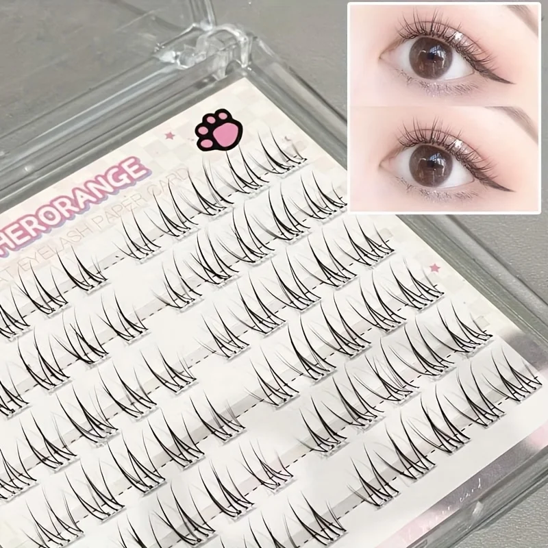 Herorange Vorgeklebte Segmentierte Falsche Wimpern 60 Stück 10-13mm C-Curl Japanisch-Koreanischer Stil Nicht Entfernbar Realistische Wimpern für den Alltag & Make-up