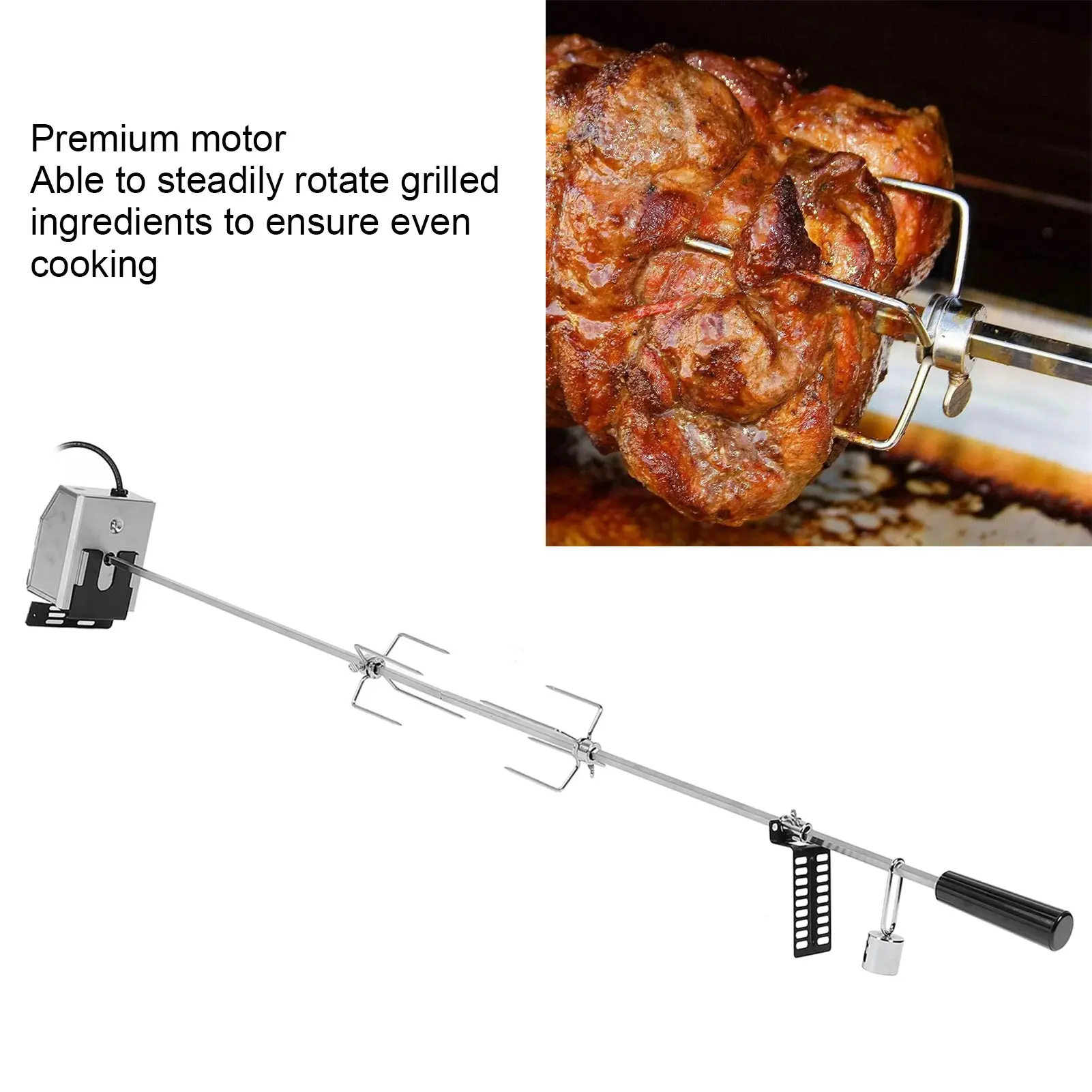 Electric Grill Kit Multifunctional Universal Grill Rotisserie Kit 52.4 Inch 304 Stainless Steel 33lb Load Capacity for Camping 2