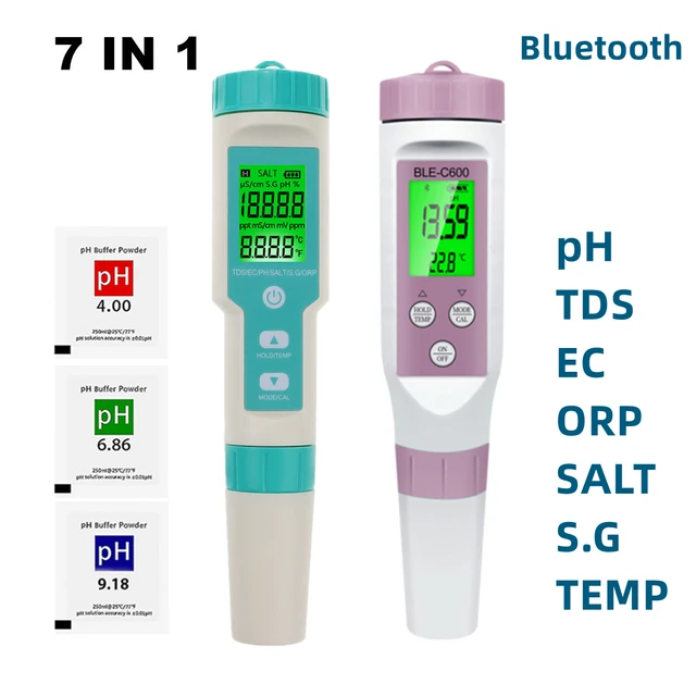 Cuteefun Testeur PH Electronique, Testeur Eau Piscine 5 en 1 avec  Rétro-éclairage, PH/TDS/EC/Salinité/TempmèTre avec ATC, PH Metre Haute  Précision de