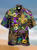 Vintage 3D Print Shirt For Men Women Mardi Gras Party Hawaii Shirts Happy Aloha Button Lapel Top Beach Blouse Best Summer Gifts 1