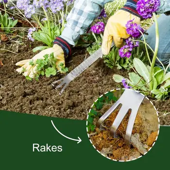Hand Rake Garden Tool Cultivator Tools Stainless Steel Garden Hand Rake Ergonomic Gardening Tools Portable Thickened Hand Rakes