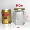 Hexagonal Glass Honey Jars with Gold Covers, Sealed Glass Bottle, Wedding, Birthday Party, Return Gifts, 280ml, 10 Units 6