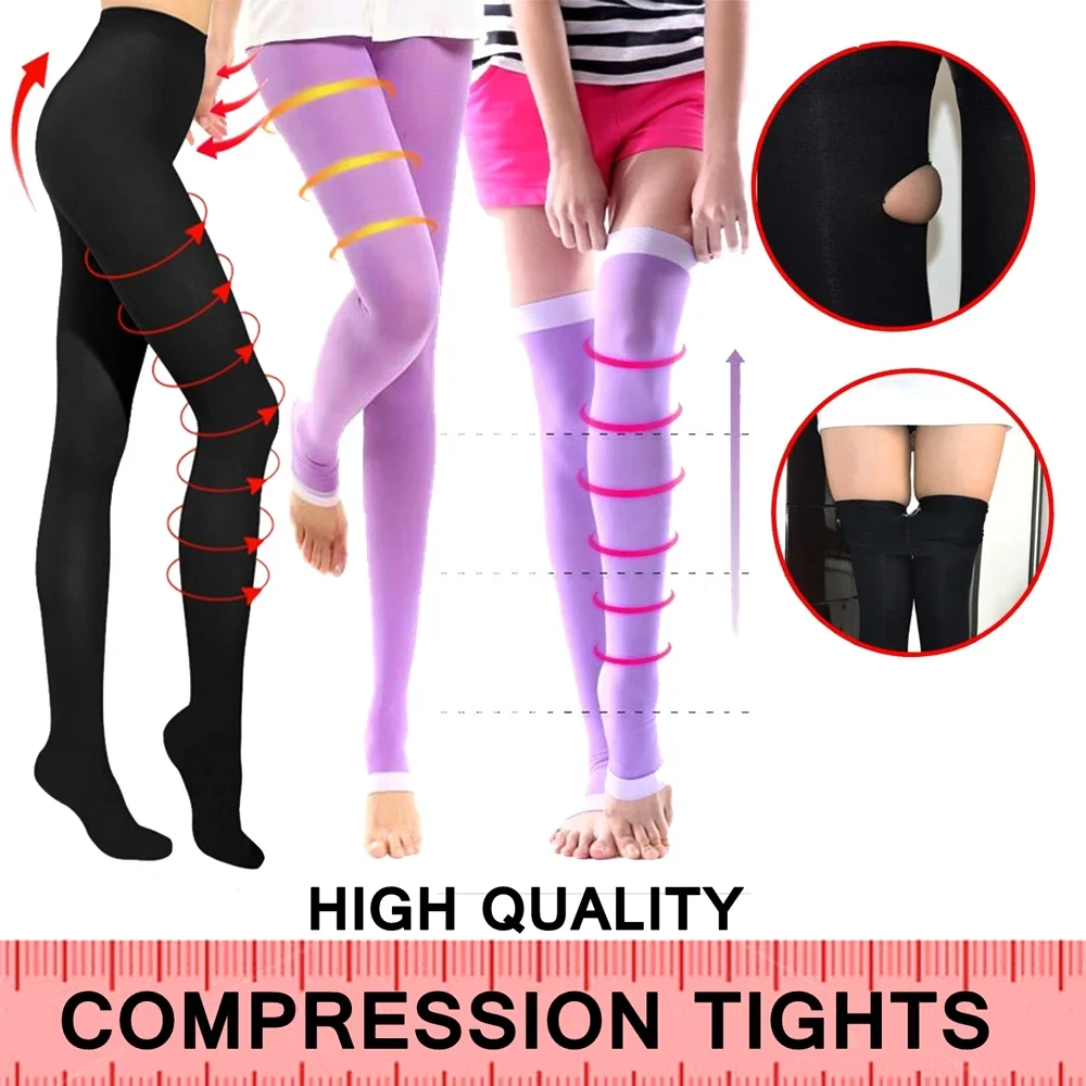 1Pair Support Open Toe Thigh High Compression Stockings for Men Women Sports Varicose Veins