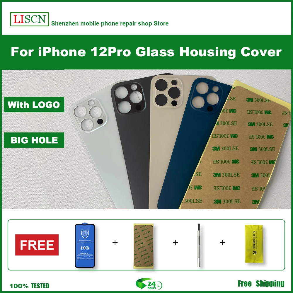 frames for phone photos Big Hole glass for iPhone 12Pro Rear Housing Cover,With 3M glue and tool, Phone Back cover Glass Replacement Easy+Free gift steel frame mobile phones