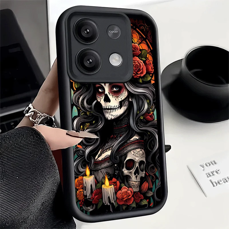 Catrina Beautiful Rose Girl Skull Soft Phone Case Sleeve