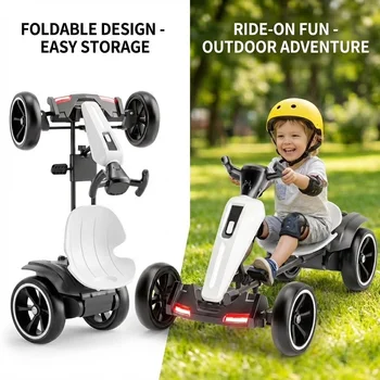 12V electric Kids Pedal Go Kart, Folder Go Kart, Outdoor Ride on Toy with Adjustable Seat, 4 Wheels for Boys and Girls 1