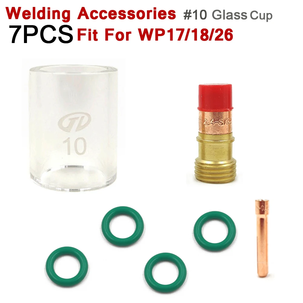 

7pcs TIG Welding Torch Stubby Gas Lens #10 Pyrex Glass Cup For WP17 WP18 WP26 TIG Collets Tips Durable Practical Accessories