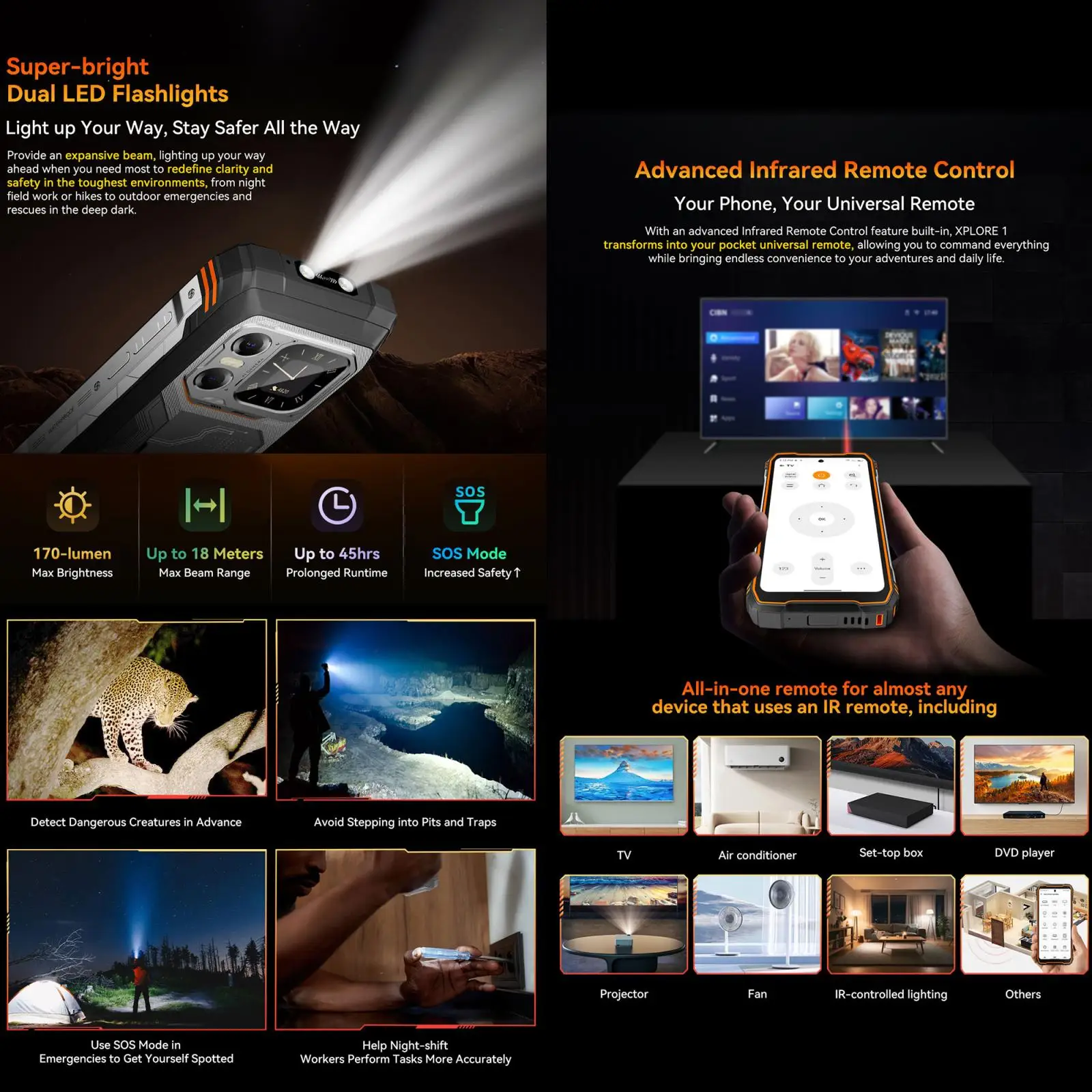 Blackview XPLORE 1 Rugged Phone 16GB+512GB 6.78'' 120Hz 2.4K Display 20MP Night vision Android 15 20000mAh 5G NFC Smartphone