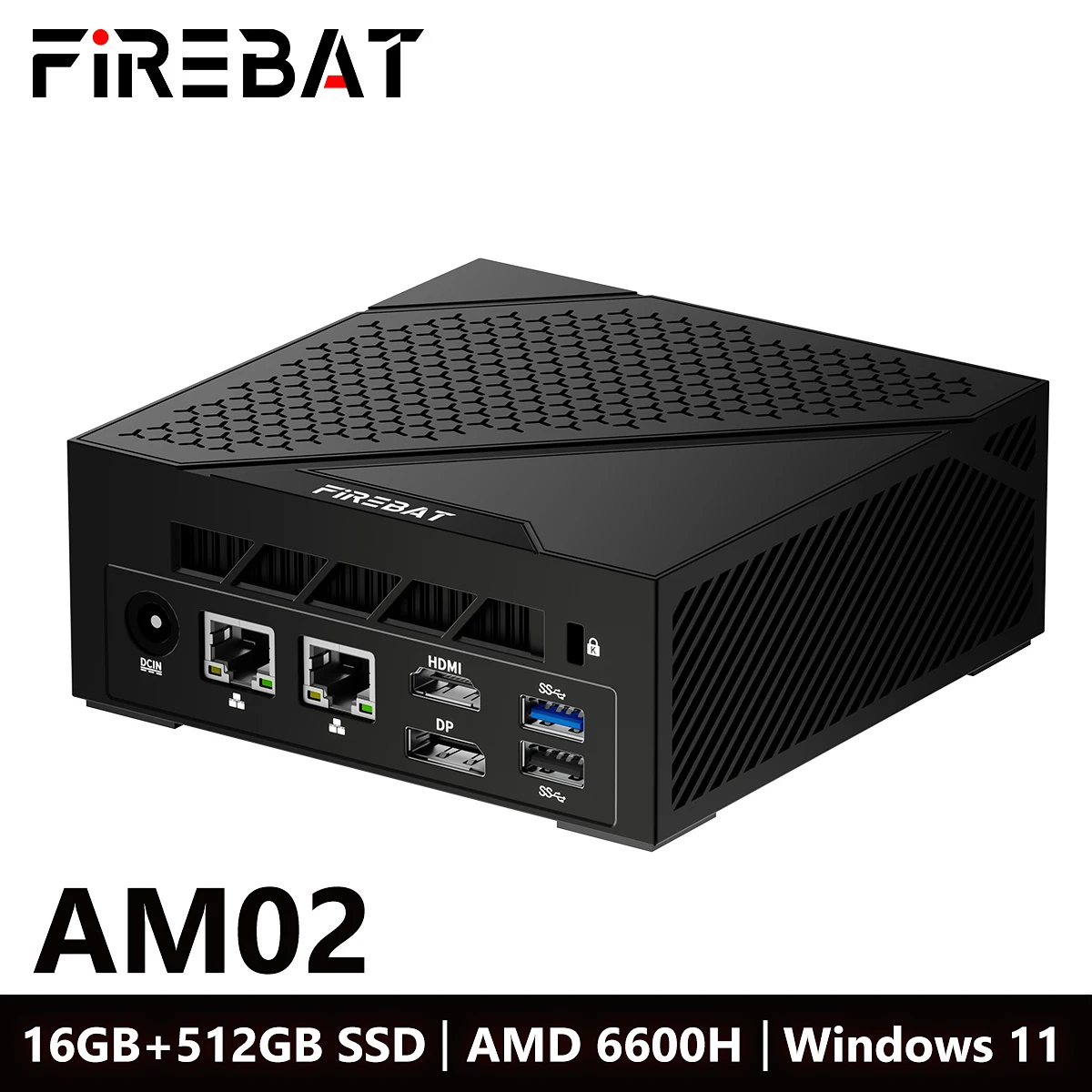 FIREBAT AM02 MINI-PC AMD Ryzen 5 6600H DDR5 16GB RAM 512GB 1TB SSD WIFI6 BT5.2 Computer da gioco MINI-PC desktop portatile 4K @ 60hz