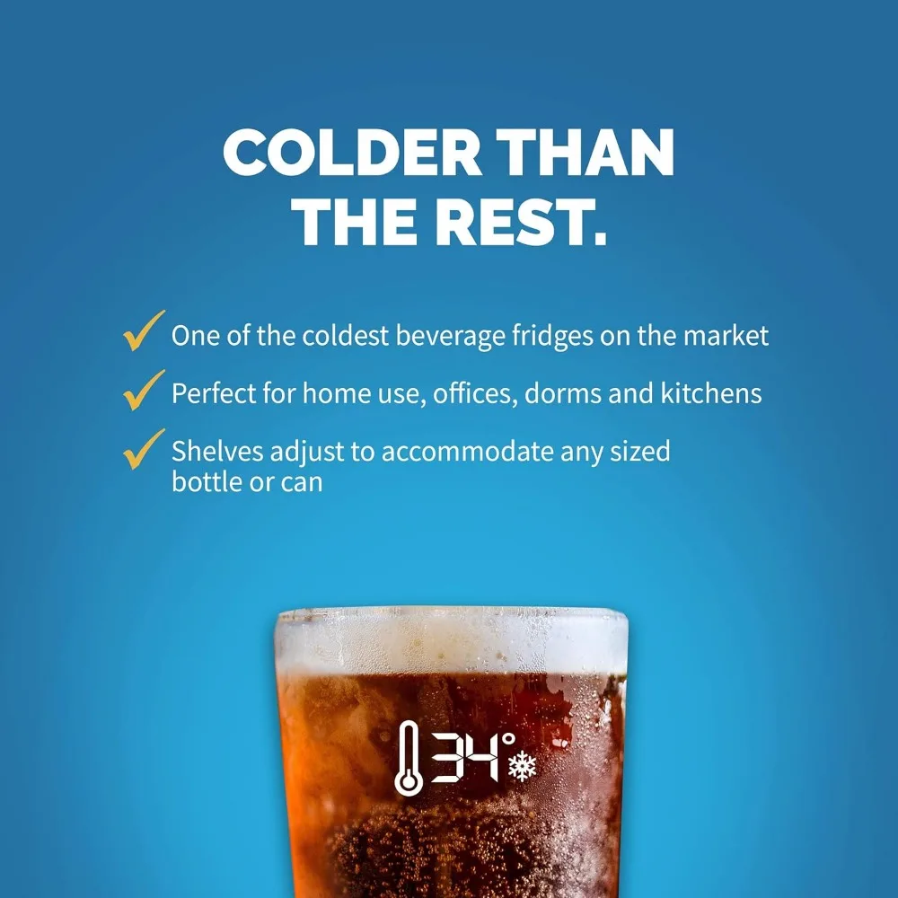 Beverage Refrigerator Cooler 126 Cans Free Standing with Right Hinge Glass Door Mini Fridge Beverage Organizer Perfect