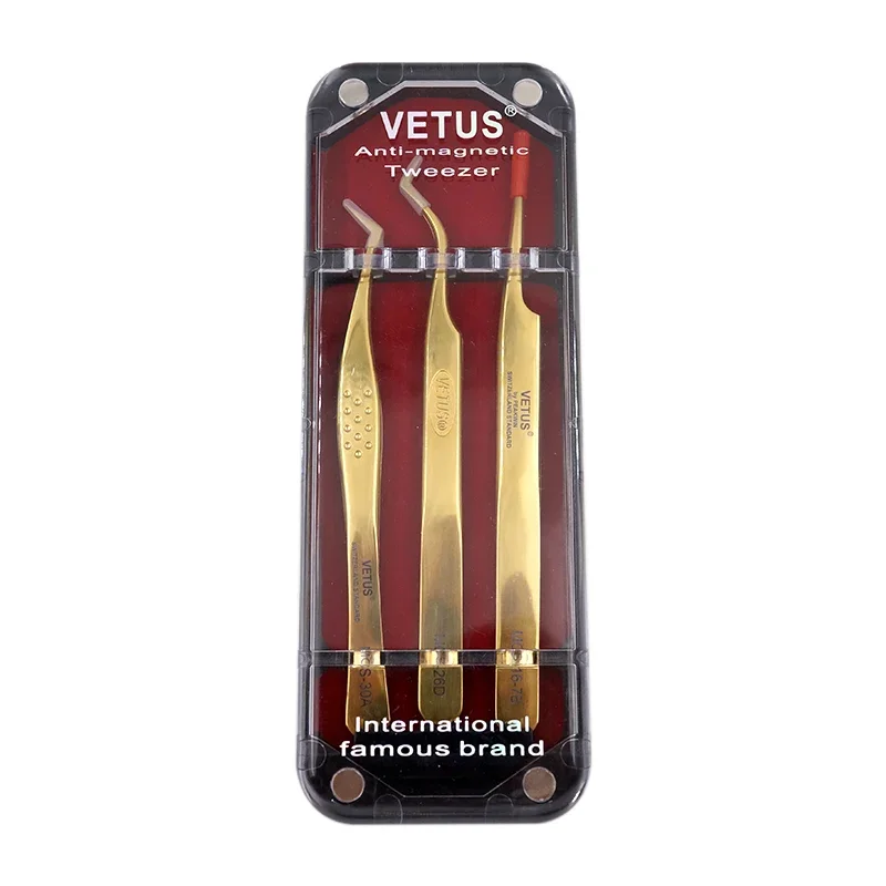New Vetus 3pcs Tweezers Set  Golden Colors Premium Beauty Makeup Tweezers for Eyelashes Extension Pinzas Super precision 2