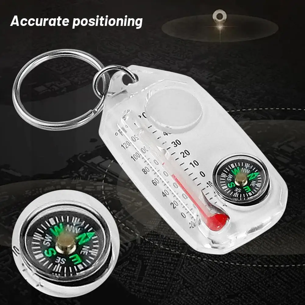 Outdoor Sports Travel Mountaineering Guide North Compass Mini Portable Night Light Precision Temperature Gauge Keychain 3-in-1 mini compass portable compass