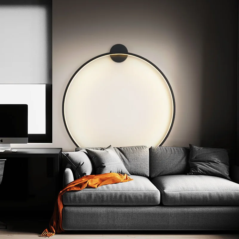 

Minimalist LED Circle Background Wall Lamp Home Indoor Decor Wall Sconces Living Room Hall Hotel Wall Lights Bedside Light Black