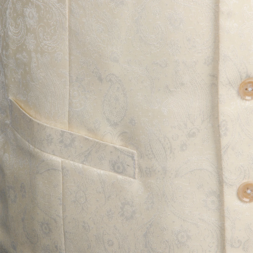 Bespoke Ivory Jacquard Wedding Vest for Men Custom Tailored Slim Fit Groom Waistcoat Textured Wedding Attire & Formal Occasion