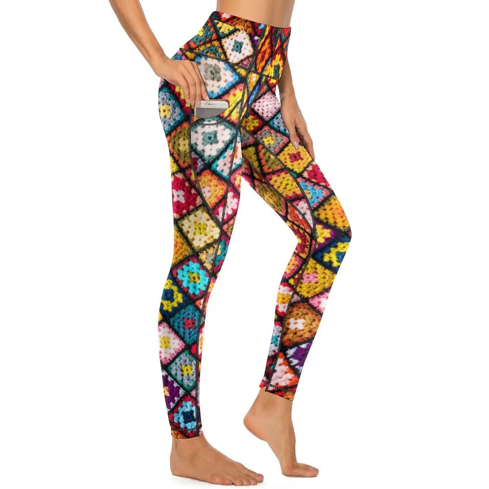 

Vintage Patchwork Leggings Sexy Boho Hippie Print Fitness Yoga Pants High Waist Stretch Sports Tights With Pockets Funny
