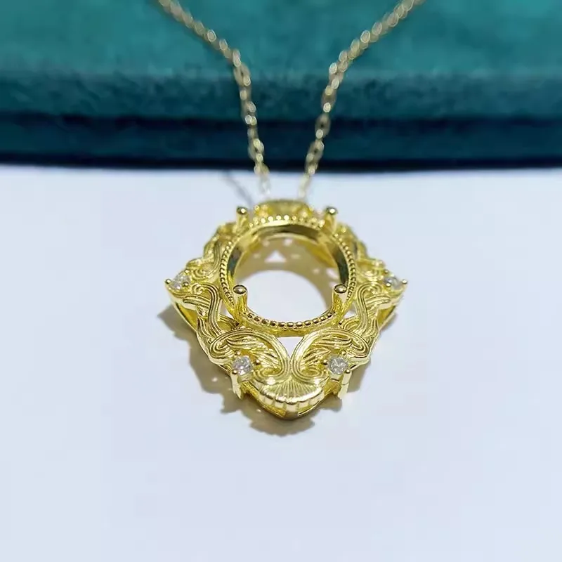 MeiBaPJ 10mm*14mm Elliptic Stone DIY 925 Silver Holder Fashion Pendant Necklace Empty Setting Fine Wedding Jewelry for Women