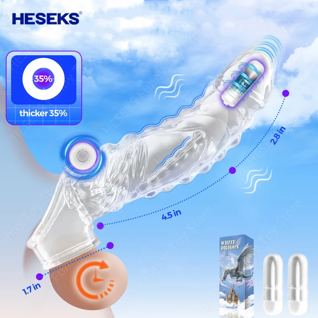HESEKS Penis Sleeve Extensions Kondom Männliche Vergrößerung Verzögerung Vibratoren Cock Ring Vibrierende Penis Extender Abdeckung Sex Spielzeug für Männer 1