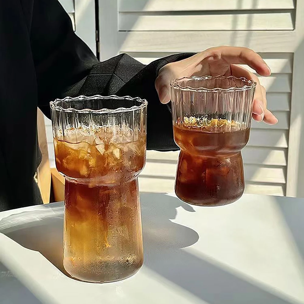 Transparent Striped Coffee Glasses High Color Niche Heat Resistant Explosion Proof High Silicon Boron Juice Mugs