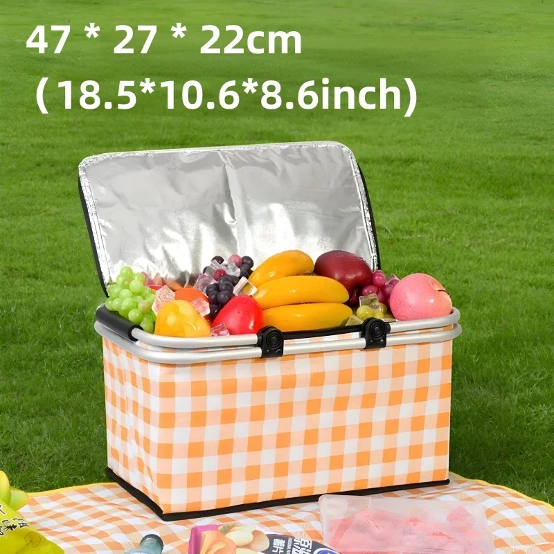 Waterproof Foil Cooler Bag,Picnic Basket, Cooler Case Box,Thermal Insulated Bag,Foldable Aluminum Frame,Fruit Storage Bag