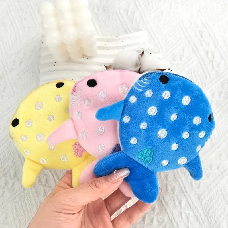 Kids Plush Small Whales Coin Purse Cute Zipper Women's Coin Wallet Shark Shape Girls Earphone Money Storage Bag Key Bag Purse