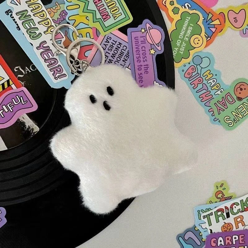 Funny White Ghost Keychain Cartoon Cute Plush Doll Pendant Keyring Bag Hanging Accessories For Children Kawaii Gift 6
