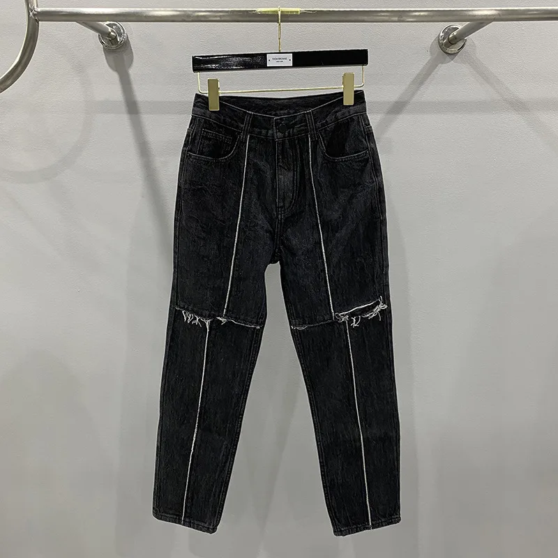 

Rick Mens Clothes Baggy Jeans Y2k Streetwear Black Jeans Women's Long Pants RO Owens Washed and Aged Styles Jeans for Women