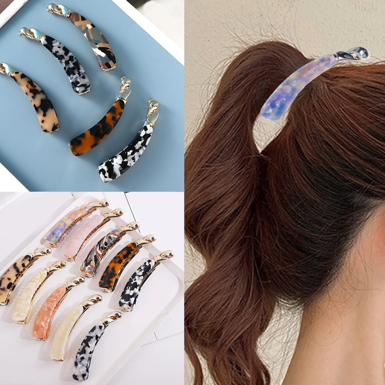 

Imitation Marbled Acetic Acid Banana Vertical Hair Claw Pin Women Ponytail Holder Scrunchies Hair Clip Hairpins Hair Accessories