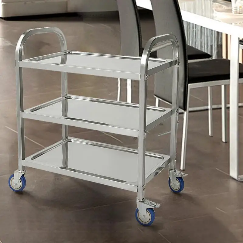 Mobile Dining Car Trolley Three-tier Stainless Steel Dining Car Home Kitchen Tea Cart Small Table Commercial Wine HWC