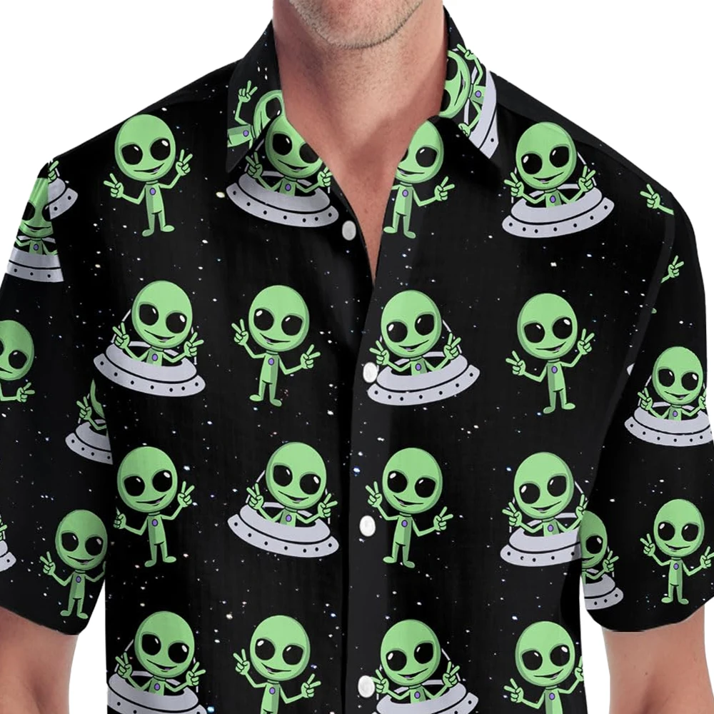 Funny Alien Graphic Shirts Oversized Men's Shirt 3d Printed Pattern Male Clothing Casual Lapel Tops Button Summer Apparel 3