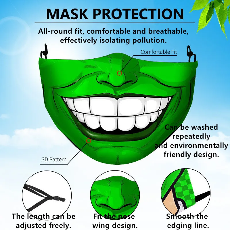 Mask dustproof Filter Adult Big Mouth 3D Face Masks Mascara Halloween Masculino Reusable Washable Clown Mask M&aacute;scara Divertida 1 face mask