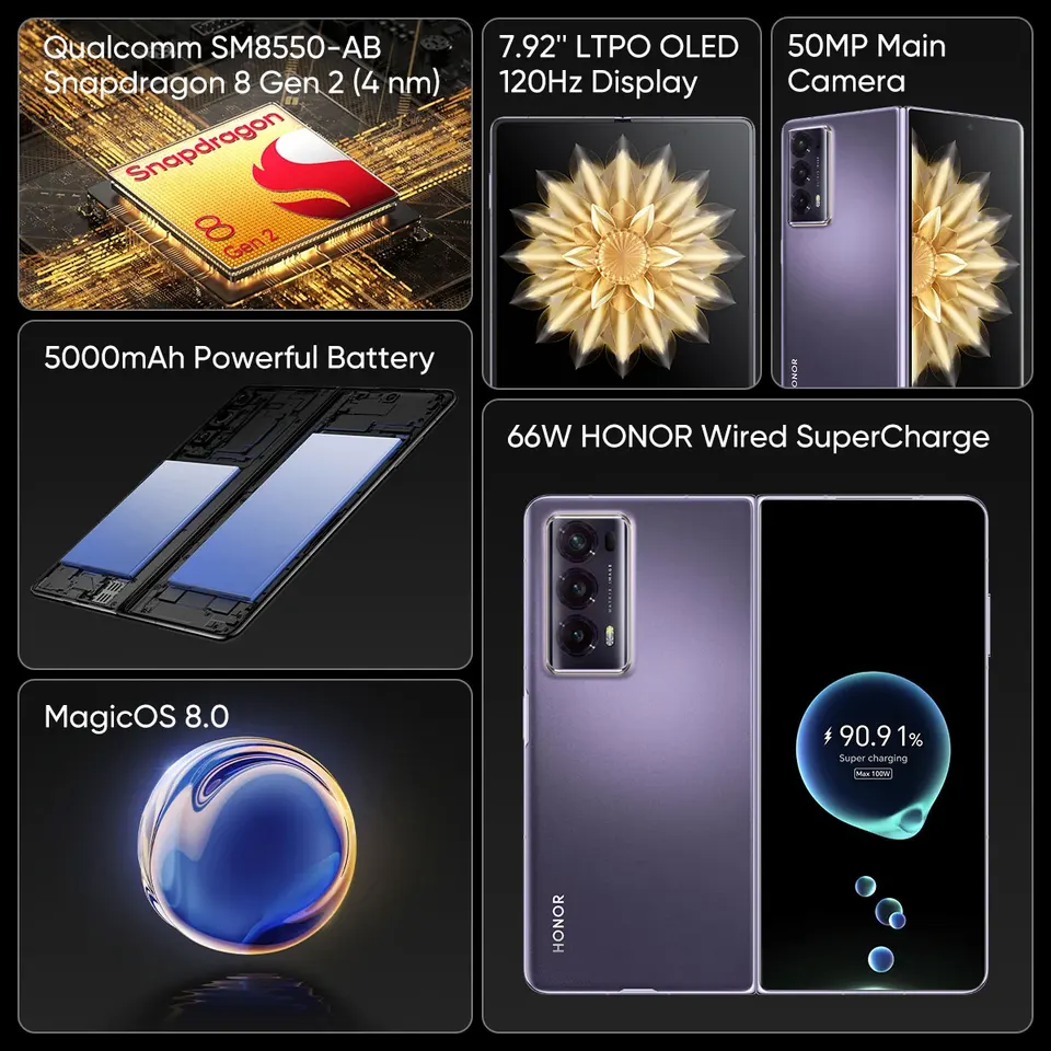 グローバル版 Honor Magic V2 折りたたみ式スマートフォン 7.92インチ