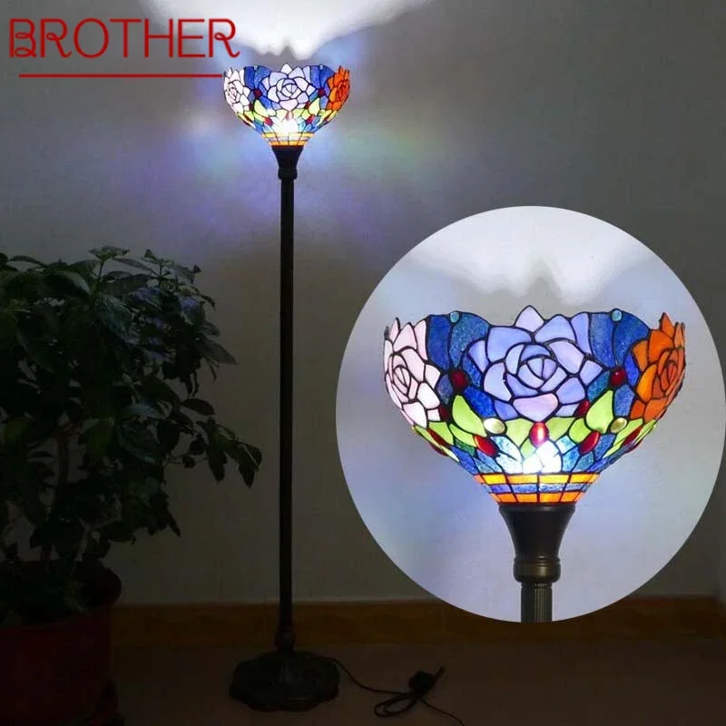 

BROTHER Tiffany Floor Lamp American Retro Living Room Bedroom Lamp Country Stained Glass Floor Lamp