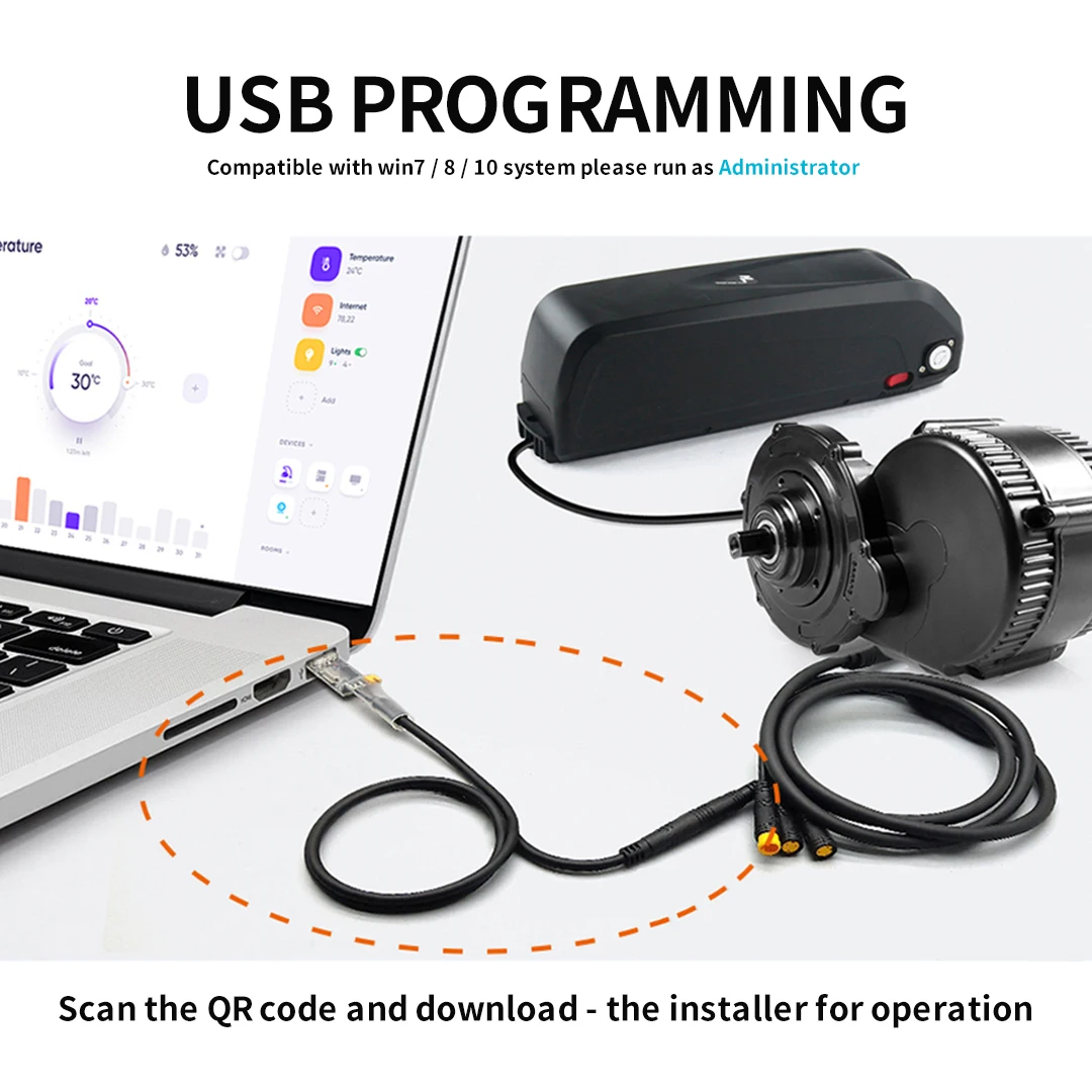 Bafang USB 프로그래밍 케이블 Ebike, 8fun BBS BBSHD 미드 드라이브 모터 프로그래밍 케이블, 5 핀 전기 자전거 액세서리