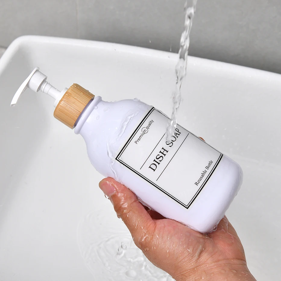 300/500ml Bathroom Soap Dispenser Bottle Shampoo Shower Gel Bottle Press Type Refillable Empty Glossy Bottle Waterproof Labels - Image 3