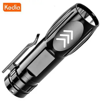 야외 가정용 LED 손전등, 미니 USB 충전, 충전식 배터리, 휴대용 전술 손전등