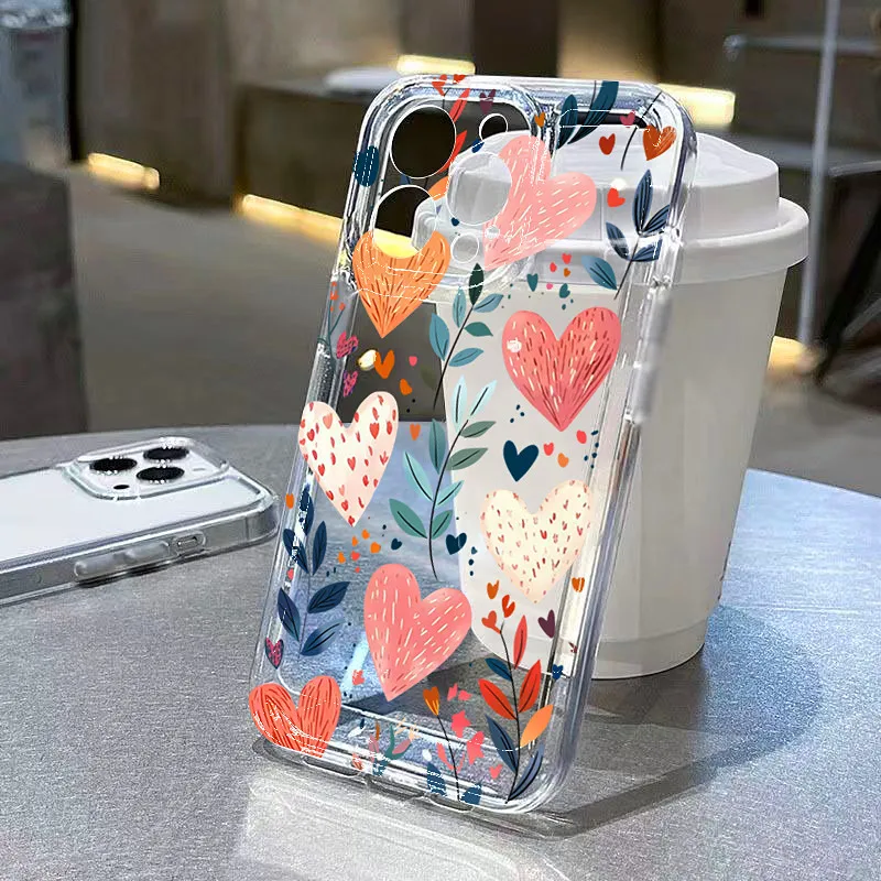 Love Heart Leaves Moon Print Soft Clear Phone Case