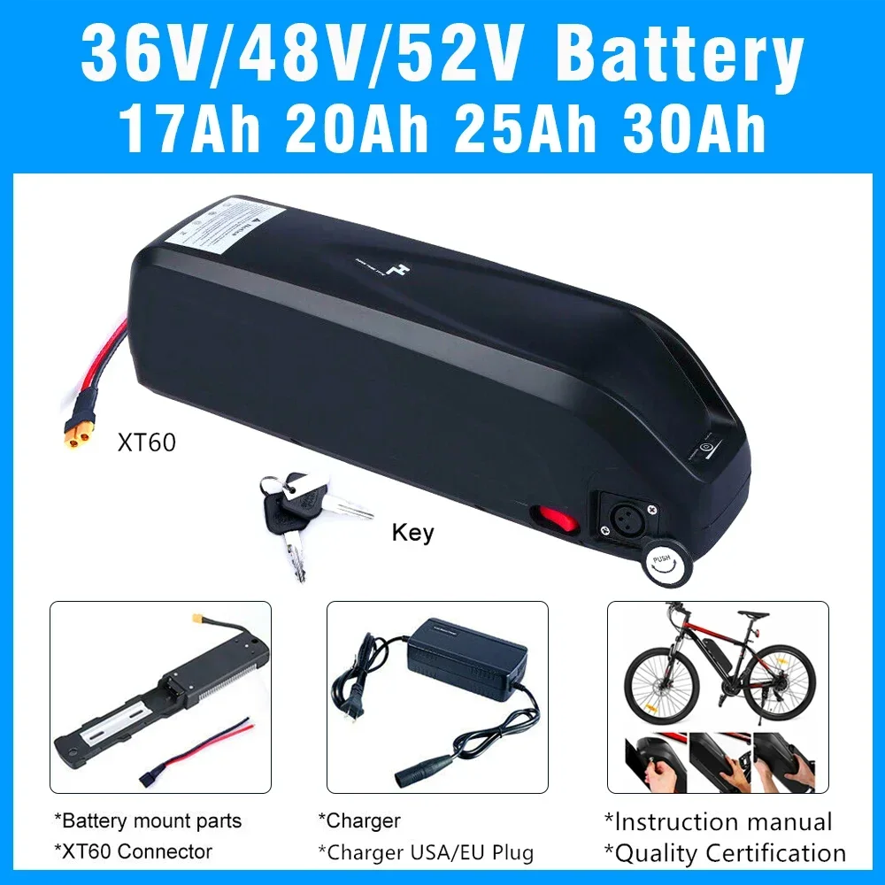

E Bike Battery 36V 48V 17Ah 20Ah 52V with Genuine 18650 Cell for Bafang Voilamart CSC 1500W 1000W 750W 500W Motor + Charger