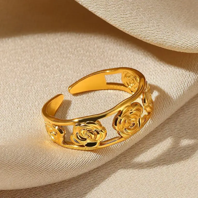 Flower Rings 316L Stainless Steel Waterproof Wedding Gift for Women