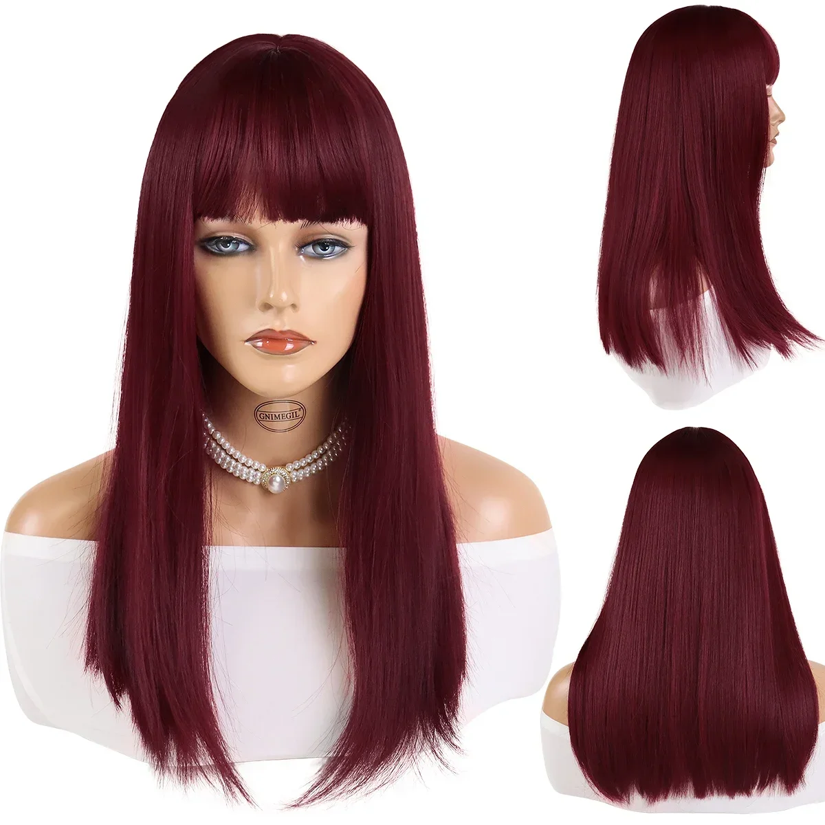 

GNIMEGIL Synthetic Long Red Wig with Bangs Straight Hairstyles Hair for Women Heat Resistant Fiber Cosplay Wig Costume Brown Wig