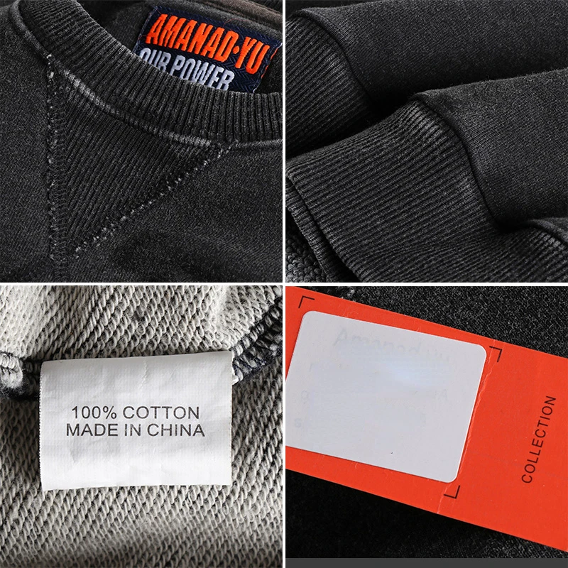 Re-washing old vintage European and American style men's crewneck sweater, washing soft cotton terry youth Joker top 5