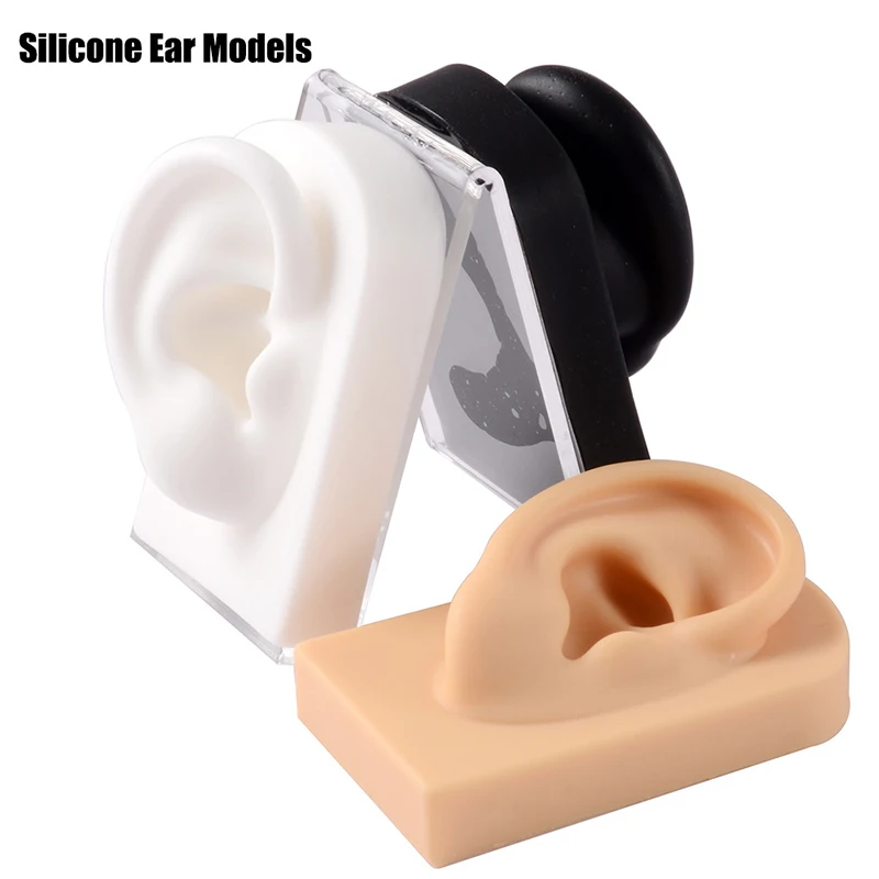 1Pair Simulation 1:1 Soft Silicone Ear Model Stud Earrings Piercings Jewelry Display Teaching Tool Stand Kit Tool Accessories