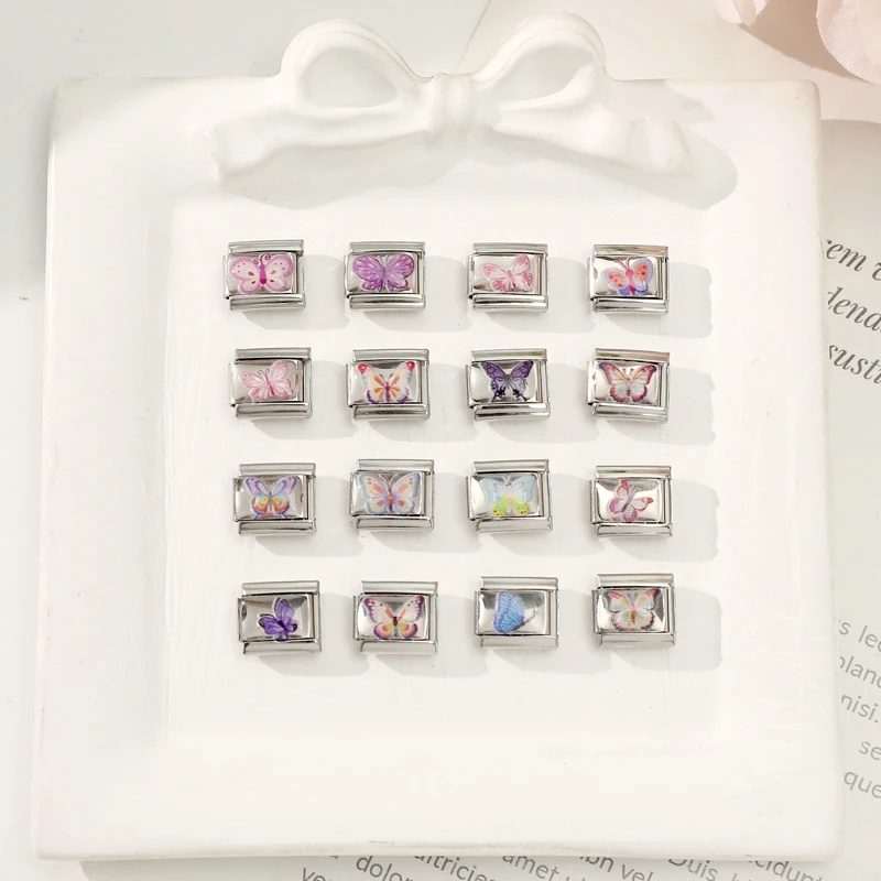 Fashion Colorful Butterfly Series Y2K Love Italian Charm Links Fit 9mm Bracelet