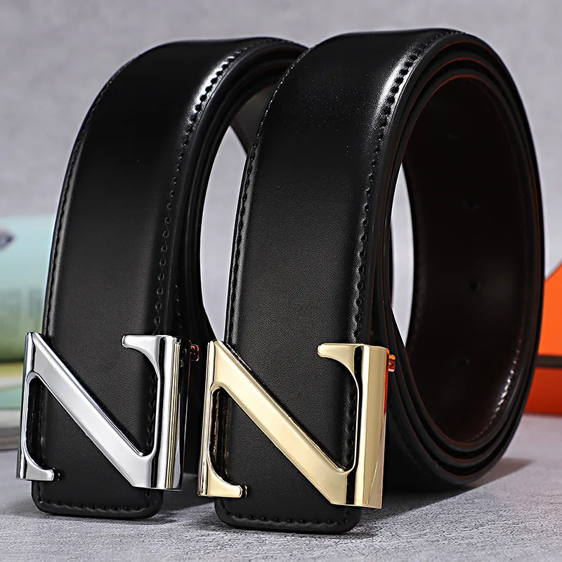 New Leather Belt Metal Automatic Buckle First Layer Cowhide Checkerboard  Genuine Leather Men's Belt Business Casual Leather Belt - Belts - AliExpress